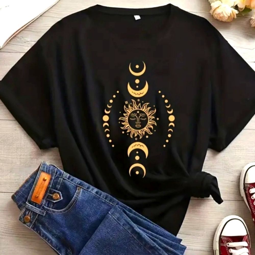 Plus Size Cotton Sun & Moon Print Round Neck T-Shirt Sz 3X - Picture 4 of 5